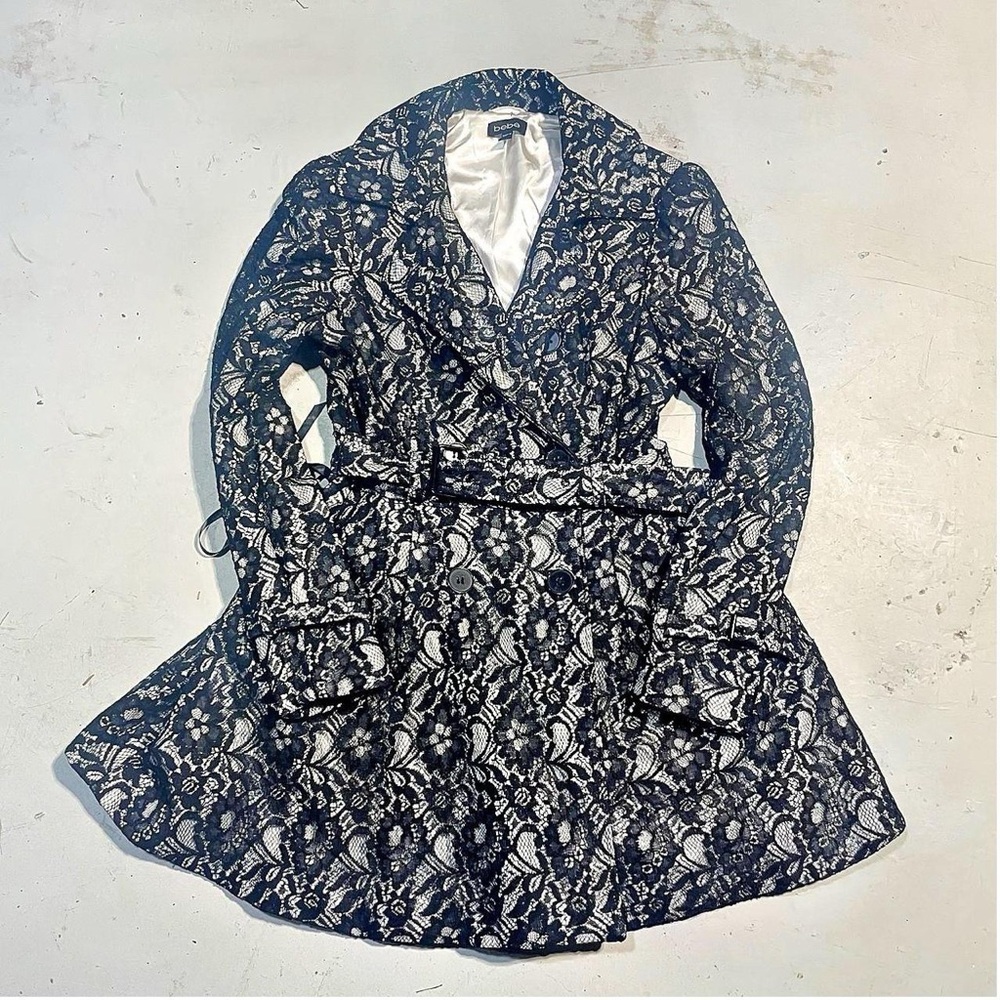 Bebe Black and White Lace Overlay